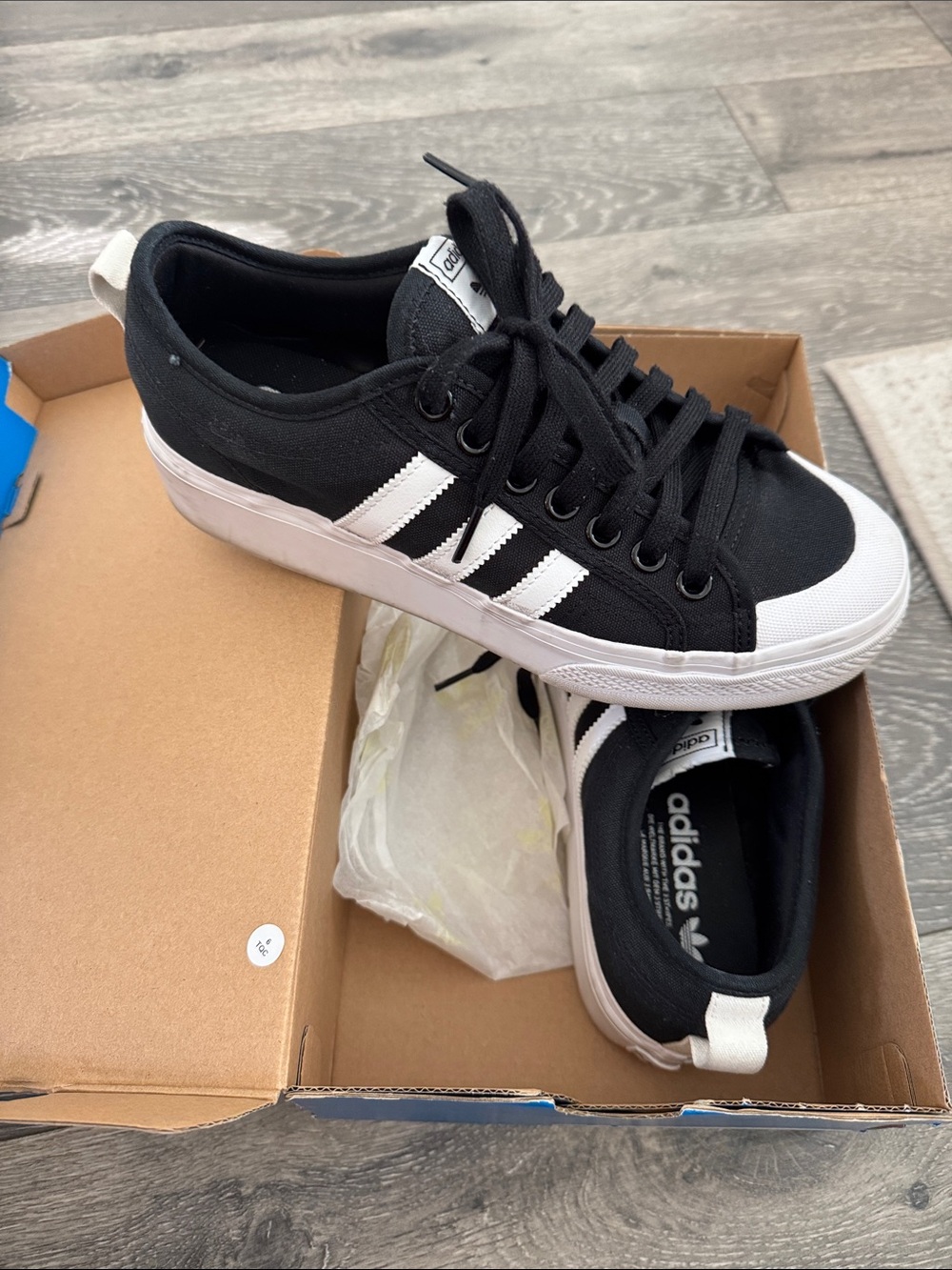 adidas Black and White Low-Top Sneaker with Three Stripes - Picture 3 of 4